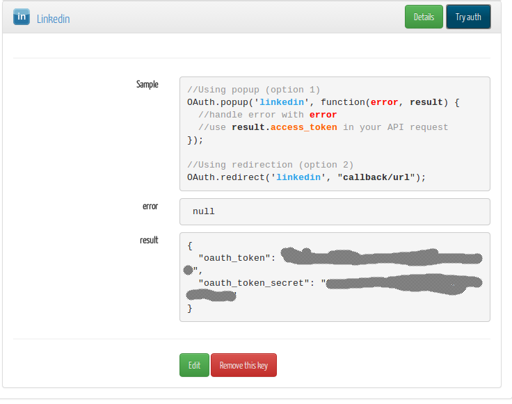 oauth.io for linkedin